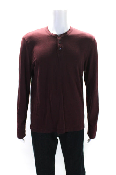 Standard James Perse Mens Long Sleeves Crew Neck Shirt Red Cotton Size 2