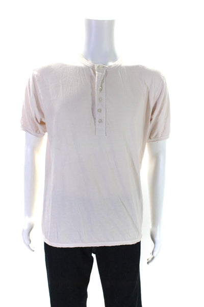 FC72 Mens Half Button Down Short Sleeves Tee Shirt White Cotton Size Large