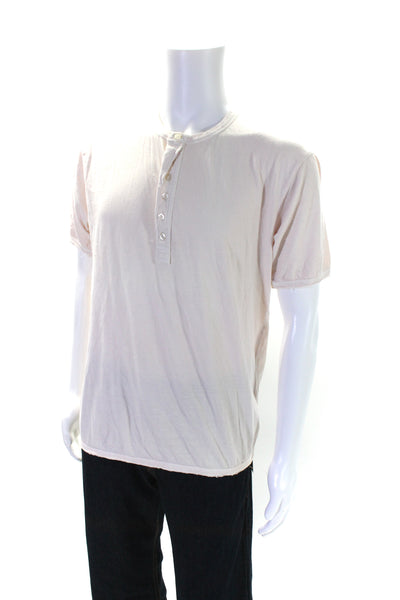 FC72 Mens Half Button Down Short Sleeves Tee Shirt White Cotton Size Large