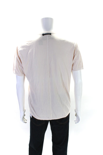 FC72 Mens Half Button Down Short Sleeves Tee Shirt White Cotton Size Large