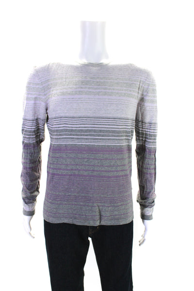 Ted Baker London Mens Striped Long Sleeves Sweater Gray Purple Cotton Size 4