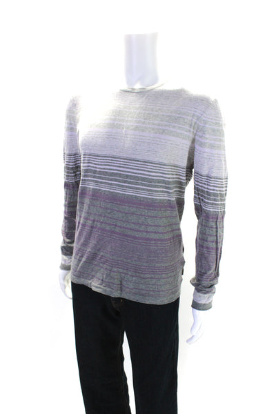 Ted Baker London Mens Striped Long Sleeves Sweater Gray Purple Cotton Size 4