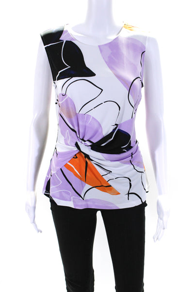 DKNY Womens Abstract Print Sleeveless Knot Blouse Multicolor Size S