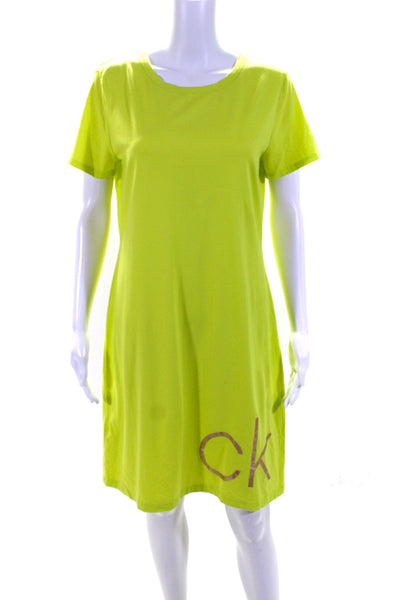 Calvin Klein Womens Cotton Short Sleeve T shirt Dress Neon Green Size M