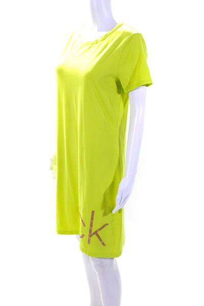 Calvin Klein Womens Cotton Short Sleeve T shirt Dress Neon Green Size M