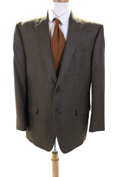 Chaps Mens Silk Wool Single Breasted Suit Jacket Brown Size 46R