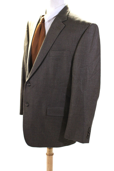 Chaps Mens Silk Wool Single Breasted Suit Jacket Brown Size 46R