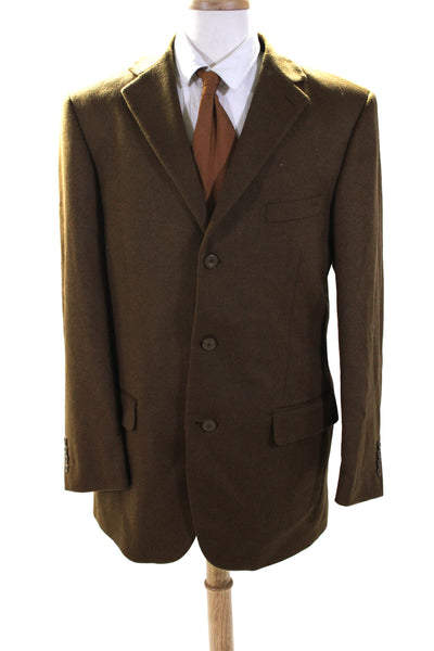 Pronto Moda Mens Lined Wool Three Button Suit Jacket Brown Size 42L