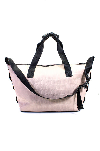 DKNY Womens Textured Monogram Faux Leather Trim Tote Bag Pink Size L