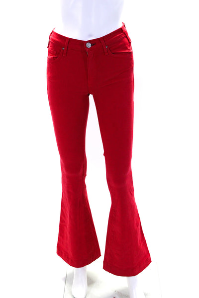 McGuire Womens Zipper Fly High Rise Flare Leg Jeans Red Denim Size 24