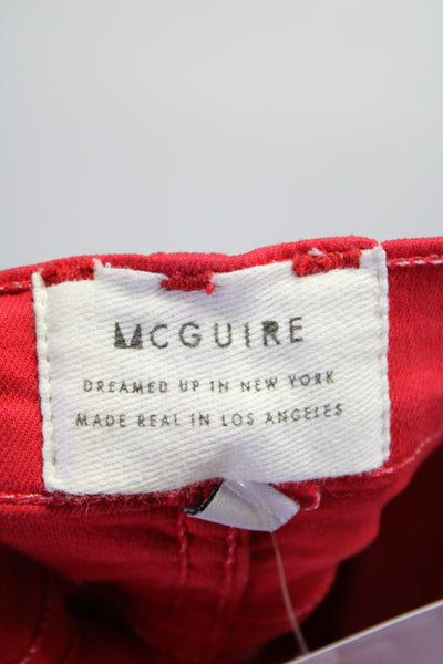 McGuire Womens Zipper Fly High Rise Flare Leg Jeans Red Denim Size 24