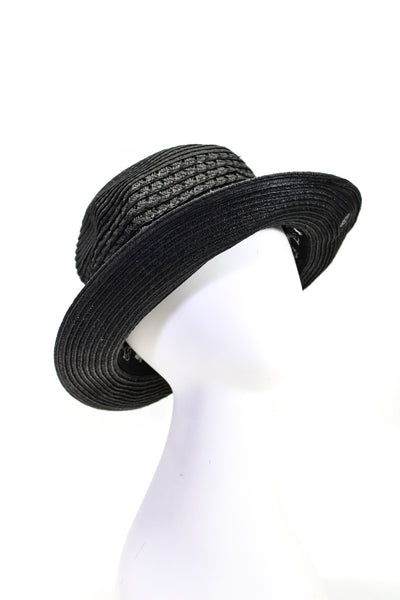 Peter Grimm Womens Raffia Ribbon Bow Trim Fedora Hat Black Size OS