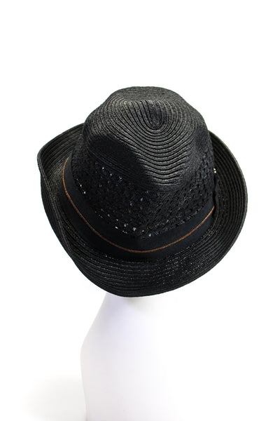 Peter Grimm Womens Raffia Ribbon Bow Trim Fedora Hat Black Size OS