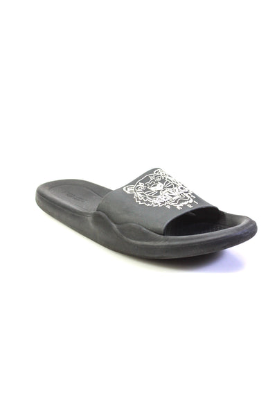 Kenzo Womens Slip On Tiger Logo Rubber Slide Sandals Black White Size 40