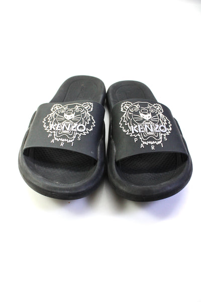 Kenzo Womens Slip On Tiger Logo Rubber Slide Sandals Black White Size 40