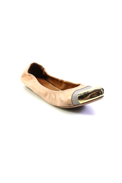 Givenchy Womens Slip On Metallic Cap Toe Ballet Flats Brown Leather Size 40.5