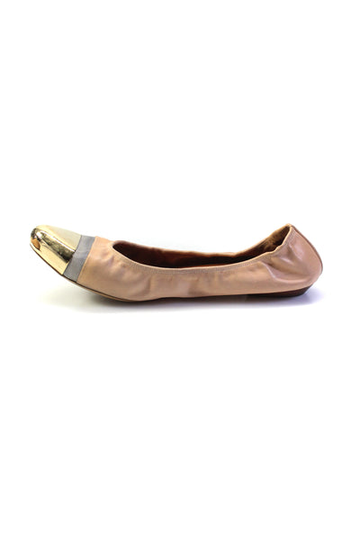 Givenchy Womens Slip On Metallic Cap Toe Ballet Flats Brown Leather Size 40.5