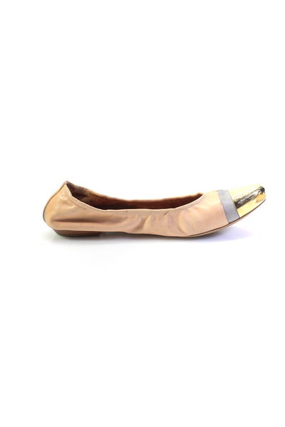 Givenchy Womens Slip On Metallic Cap Toe Ballet Flats Brown Leather Size 40.5