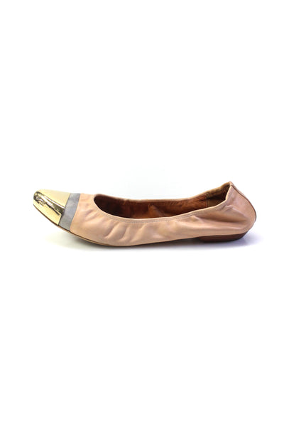 Givenchy Womens Slip On Metallic Cap Toe Ballet Flats Brown Leather Size 40.5