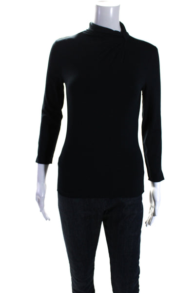 Armani Collezioni Womens Gathered Turtleneck Long Sleeve Top Blouse Navy Size 6