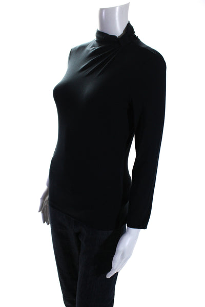 Armani Collezioni Womens Gathered Turtleneck Long Sleeve Top Blouse Navy Size 6