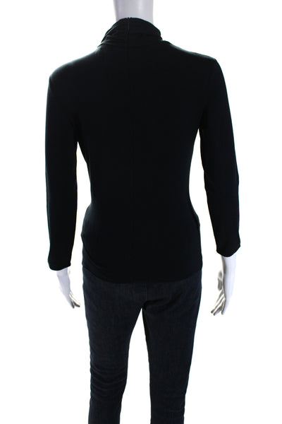 Armani Collezioni Womens Gathered Turtleneck Long Sleeve Top Blouse Navy Size 6