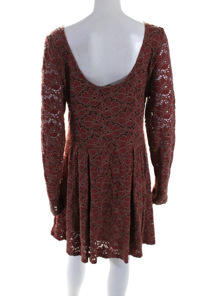 Free People Womens Long Sleeve Scoop Neck Mini Swing Dress Red Size Large