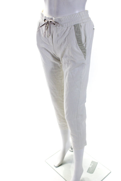 Peserico Womens Satin Trim Slim Leg Lounge Pants Sweatpants White Size IT 40