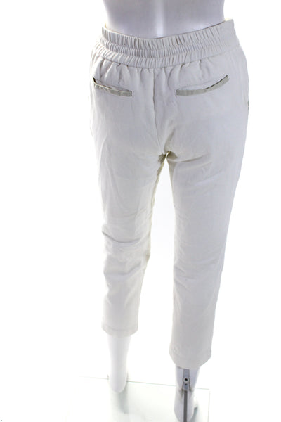 Peserico Womens Satin Trim Slim Leg Lounge Pants Sweatpants White Size IT 40