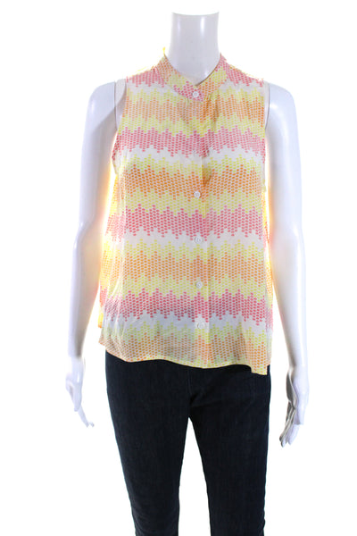 Equipment Femme Womens Button Up Sleeveless Top Blouse Pink Orange Yellow Small