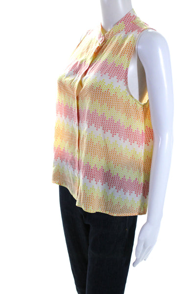 Equipment Femme Womens Button Up Sleeveless Top Blouse Pink Orange Yellow Small