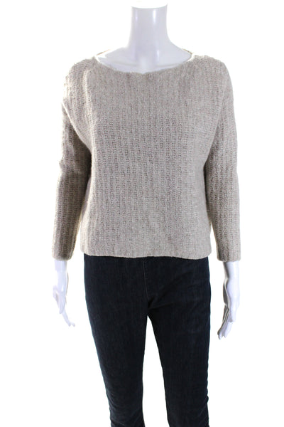 Vince Womens Boat Neck Thick Knit Pullover Sweater Beige Cashmere Size Small