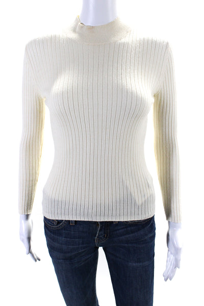 Alexa Chung for AG Womens Ribbed Turtleneck Sweater White Wool Size Extra Small