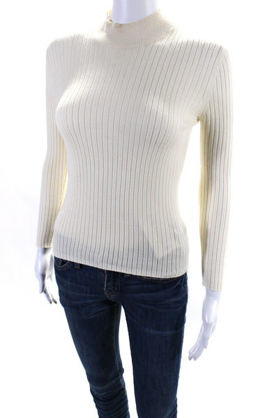 Alexa Chung for AG Womens Ribbed Turtleneck Sweater White Wool Size Extra Small