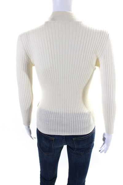 Alexa Chung for AG Womens Ribbed Turtleneck Sweater White Wool Size Extra Small