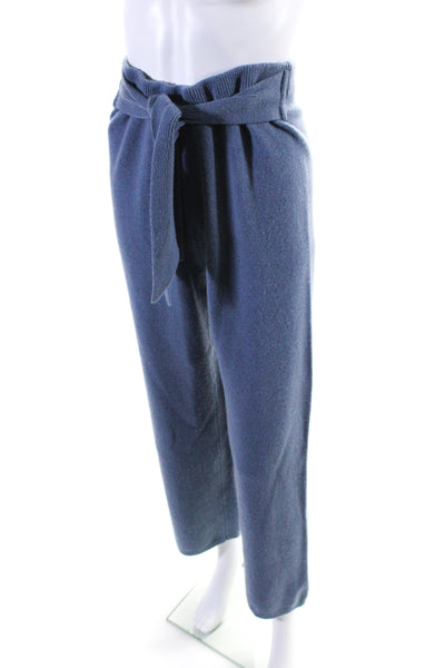 The Westside Womens Pull On High Rise Belted Sweatpants Blue Wool Size Medium