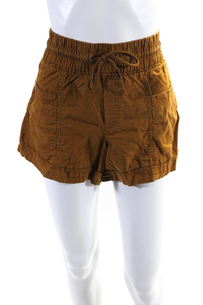 Athleta Womens Chestnut Linen High Rise Drawstring Pull On Shorts Size 10