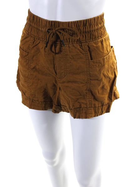 Athleta Womens Chestnut Linen High Rise Drawstring Pull On Shorts Size 10