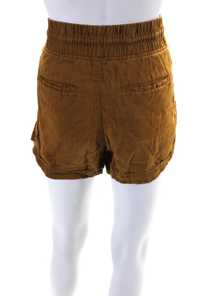 Athleta Womens Chestnut Linen High Rise Drawstring Pull On Shorts Size 10