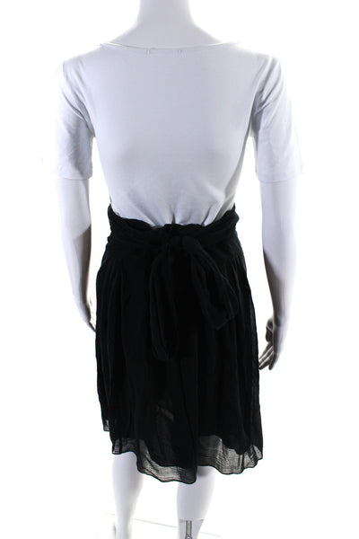 Theory Womens Black Cotton Silk Blend Tie Mini Wrap Skirt Size 2