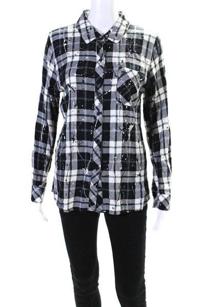 Rails Womens Plaid Print Collared Long Sleeve Button Up Blouse Top Navy Size S