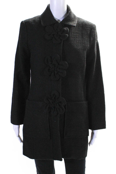 Anne Fontaine Womens Aurelie 3D Flower Tweed Coat Jacket Black Size FR 40