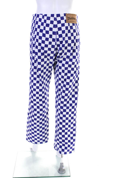 Holiday Emma Mulholland Womens Checkerboard Straight Leg Jeans Blue White Medium