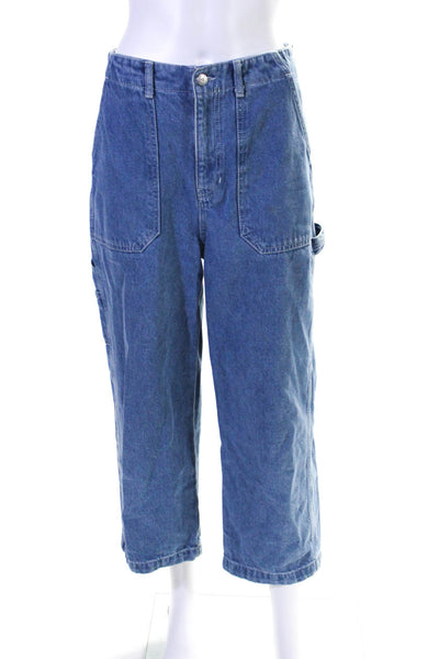 Pull & Bear Womens High Waist Cropped Wide Leg Carpenter Jeans Blue Size 4