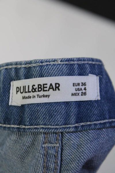 Pull & Bear Womens High Waist Cropped Wide Leg Carpenter Jeans Blue Size 4