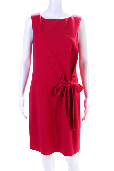 Oscar de la Renta Women Tie Waist Sleeveless Crepe Sheath Dress Pink Wool Size 8