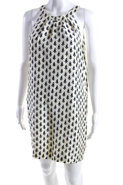 J Crew Womens Surplice Back Halter Floral Sleeveless Shift Dress White Navy Sz 6