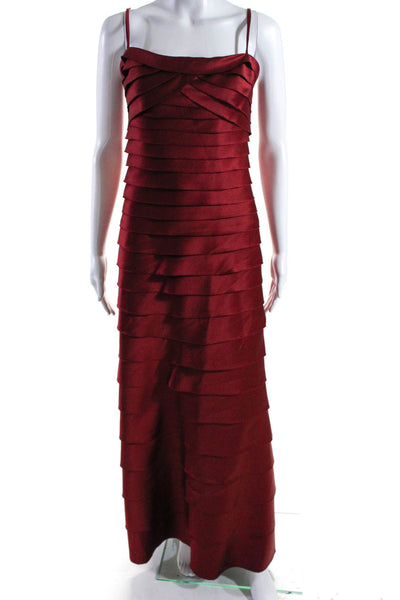 BCBG Max Azria Womens Tiered Satin Spaghetti Strap Gown Dress Red Size Small