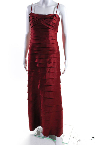 BCBG Max Azria Womens Tiered Satin Spaghetti Strap Gown Dress Red Size Small