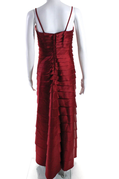 BCBG Max Azria Womens Tiered Satin Spaghetti Strap Gown Dress Red Size Small